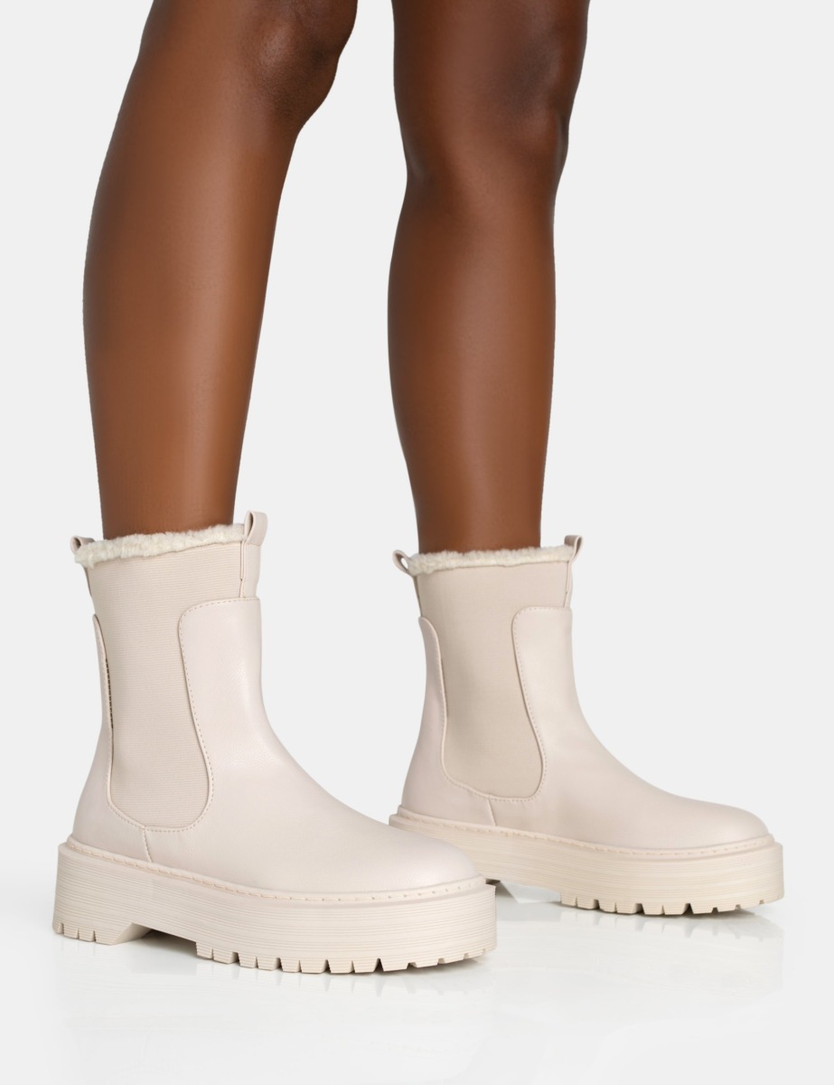 Women Chunky Boots - Cream - Public Desire GOOFASH