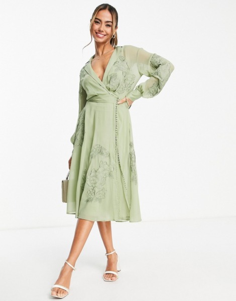 Women Midi Dress - Green - Asos GOOFASH