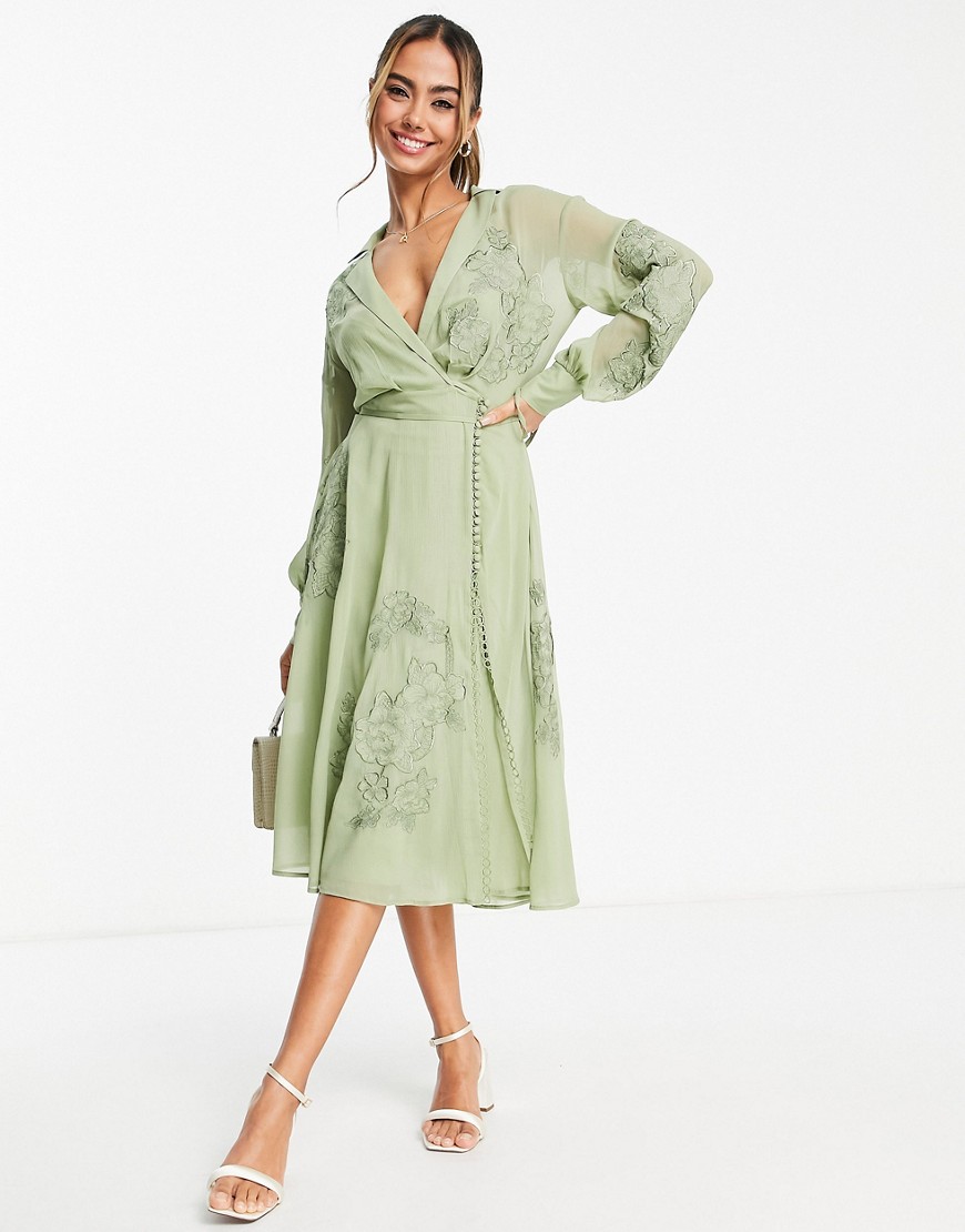 Women Midi Dress - Green - Asos GOOFASH