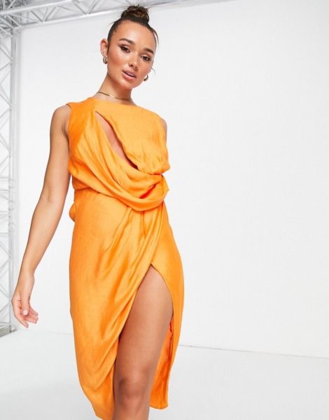 Women Midi Dress Orange by Asos GOOFASH