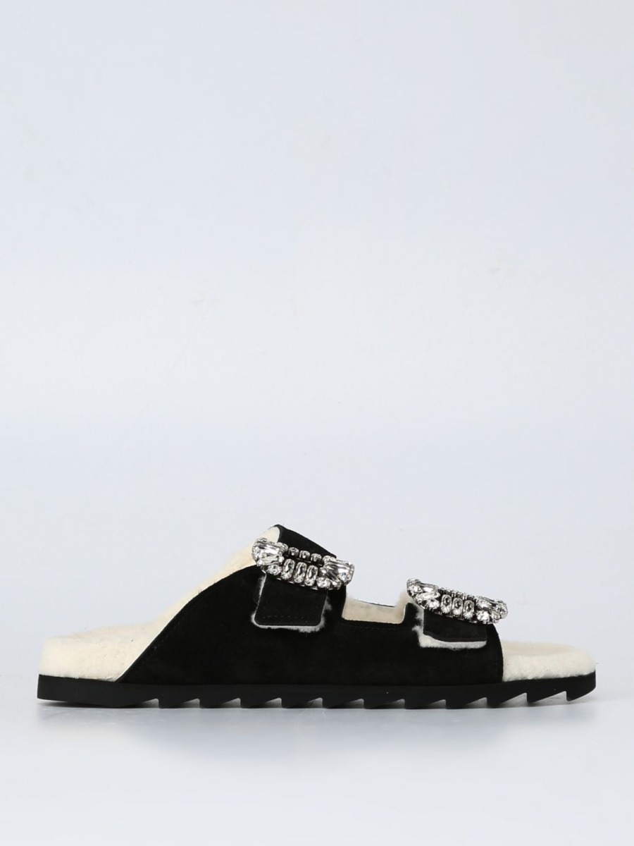 Womens Black Flat Sandals from Giglio GOOFASH