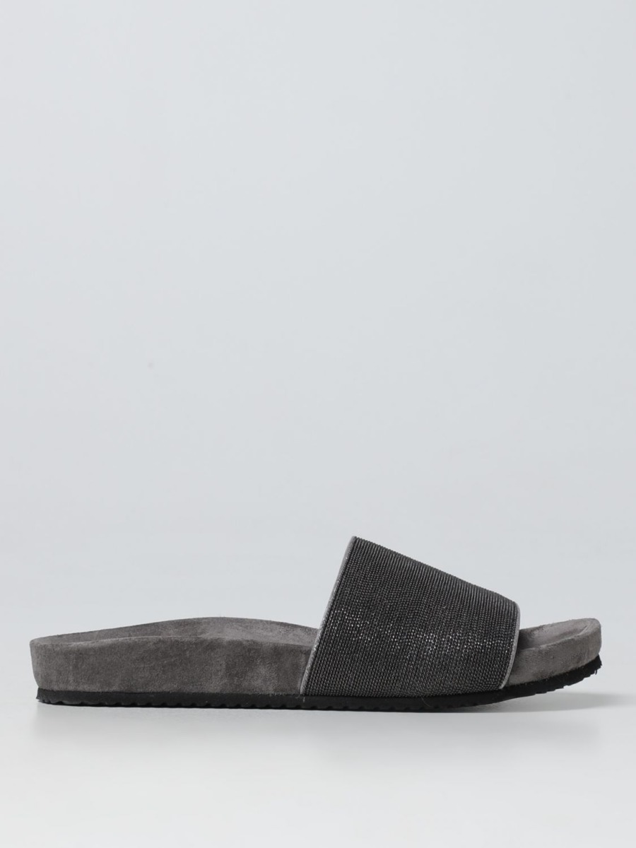 Womens Flat Sandals Grey Giglio - Brunello Cucinelli GOOFASH