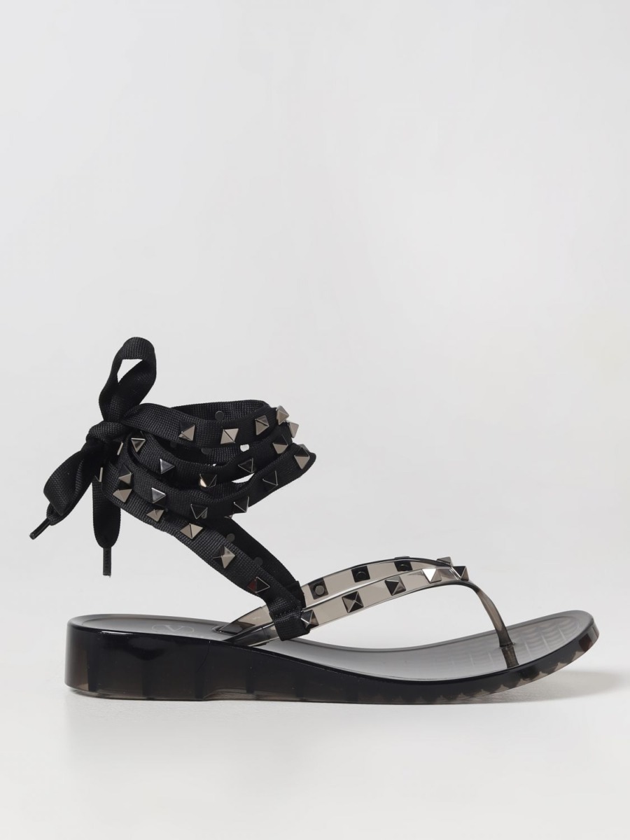 Womens Flat Sandals in Black Giglio - Valentino GOOFASH