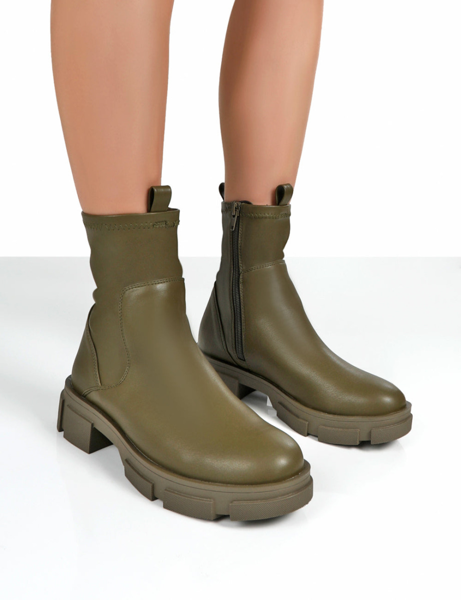 Women's Green Chunky Boots Public Desire GOOFASH