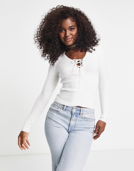 Womens Knitted Top in White Asos GOOFASH
