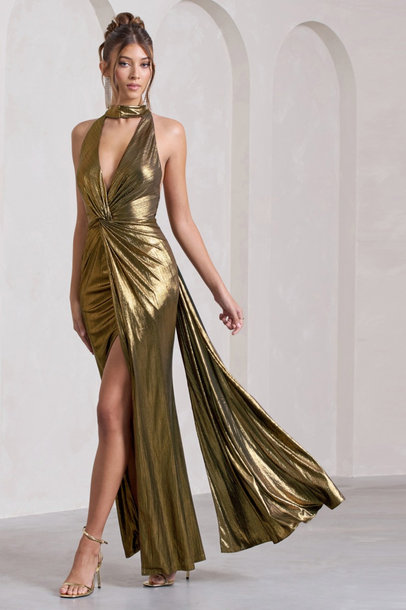 Womens Maxi Dress Gold - Club L London GOOFASH
