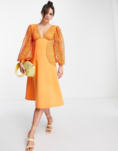 Womens Midi Dress - Orange - Asos GOOFASH