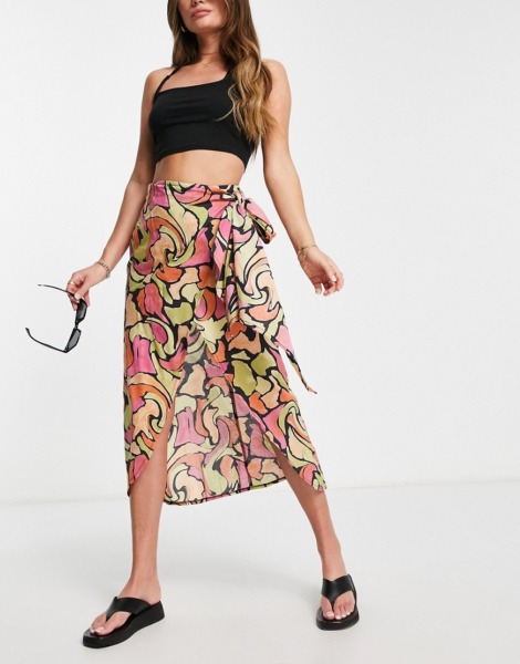 Women's Multicolor Midi Skirt Asos GOOFASH
