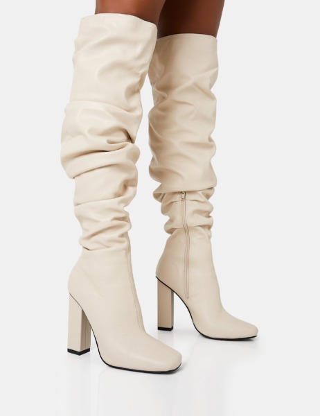 Women's Overknee Boots - Cream - Public Desire GOOFASH