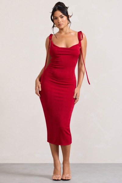 Womens Red Bodycon Midi Dress from Club L London GOOFASH