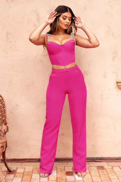 Womens Wide Leg Trousers Pink from Club L London GOOFASH