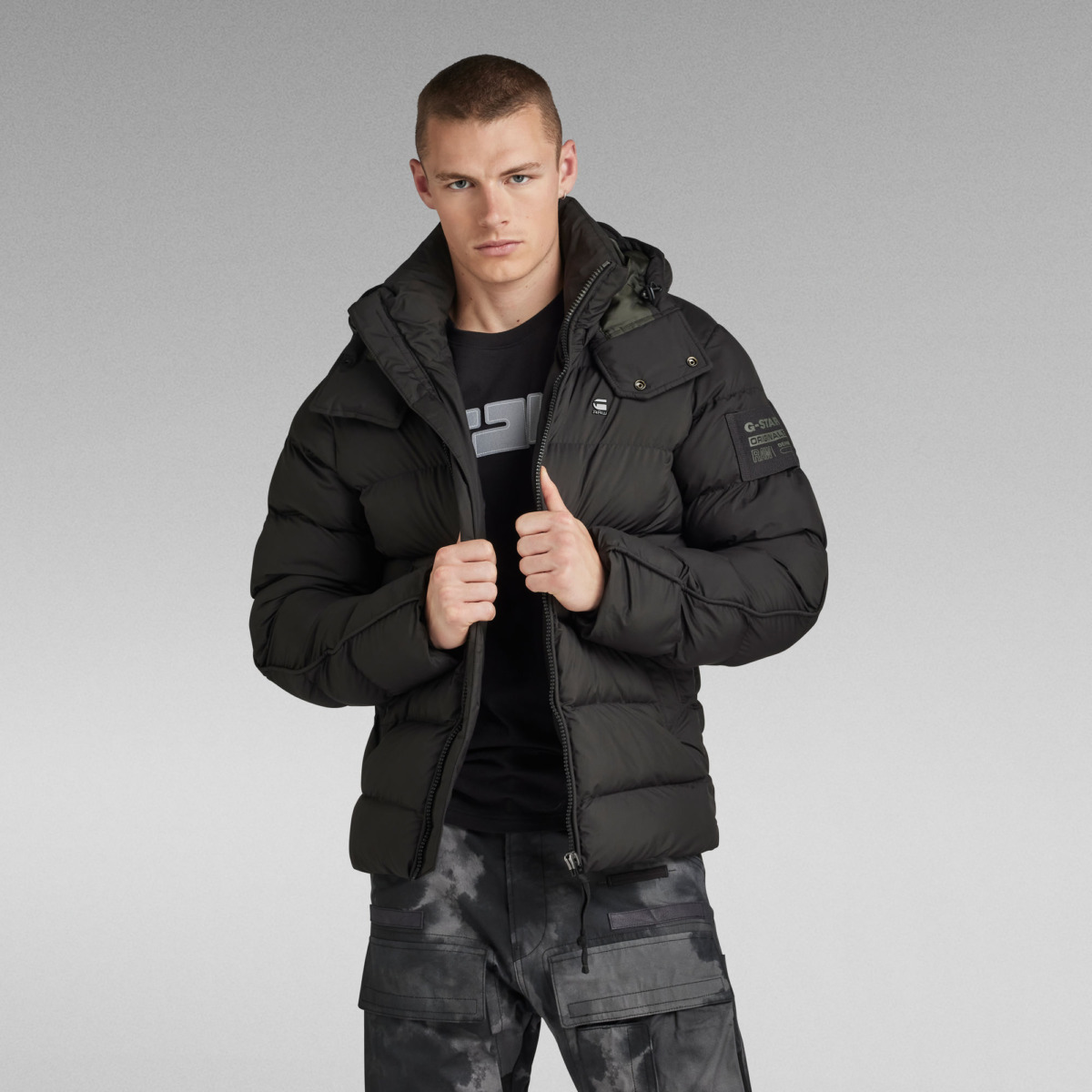 G-Star Raw Whistler Padded Hooded Jacket Black | GOOFASH